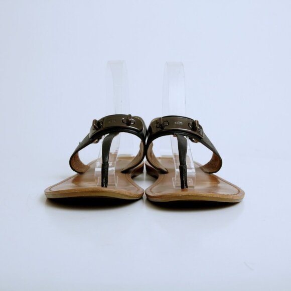 Coach Gracie Vintage Calf Turn Lock Semi Matte T Strap Sandal Black Women Size 8 - Picture 4 of 13